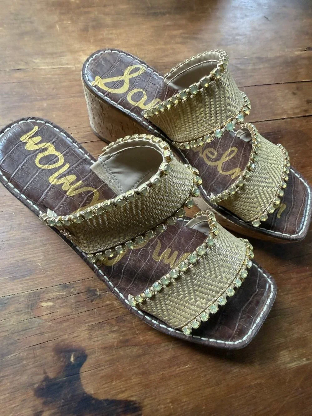 Sam Edelman cork sandals size 7 gold trim and beads